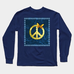 Golden Peace Symbol Butterfly 3D Graphic Long Sleeve T-Shirt